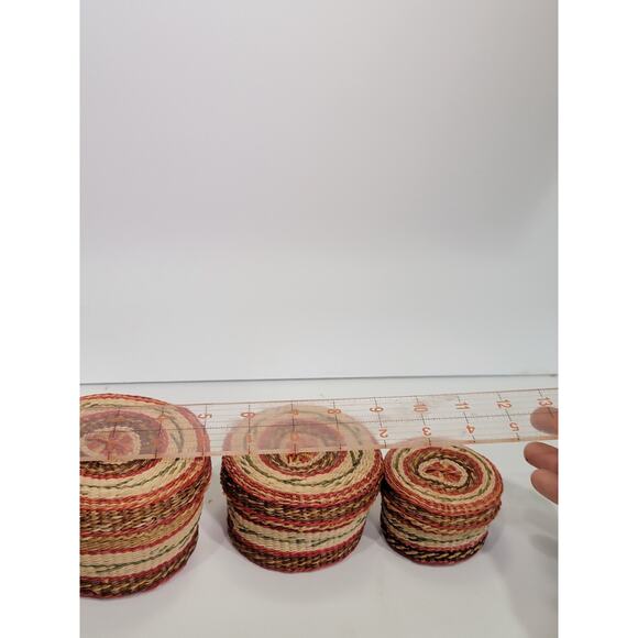 Vintage Set of 3 Chinese Sweetgrass Covered Nesting Baskets Rare - Picture 7 of 10